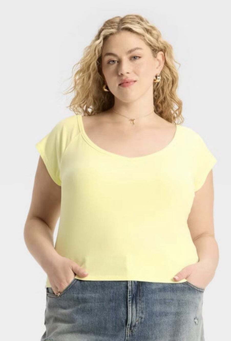 Womens Small Yellow Ribbed Scoop Neck Short Sleeve Stretch Top Wild Fable Shirt